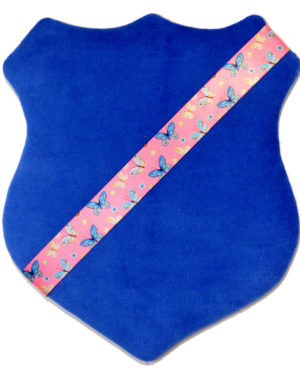 Märkessköld - Blå med rosa fjärilsband