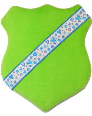 Märkessköld - Grön med blå hjärtan