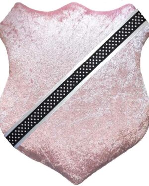 märkessköld krossad rosa med vitt med svart vita prickar