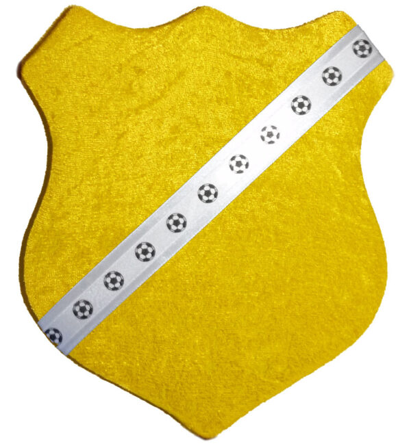 Märkessköld - Krossad gul med fotboll (vit)